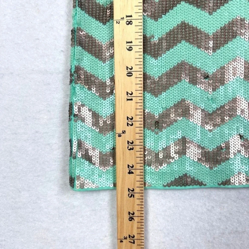 NEW J. CREW Aqua Silver‎ Chevron SEQUIN Zig Zag Cotton Tank Top Small